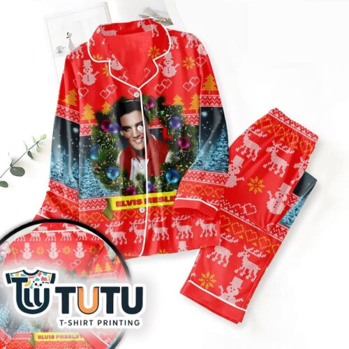 Elvis Presley Christmas Button Down Pajamas Set