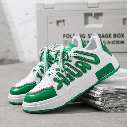 2025 Trendy Men's Sneakers Summer White Lace Up Running Shoes New Korean Style Men's Platform Skateboard Shoes Tenis Masculino