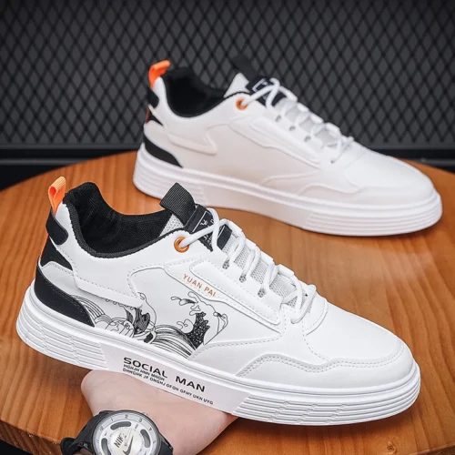 Men's Sneakers Fashion Leather Casual Shoes 2025 Summer Comfortable Breathable Sneakers Street Skateboard Shoes Tenis Masculino