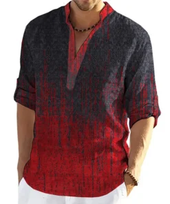 Graffiti 3D Print Henley Shirts Men's Fashion Streetwear Oversized Stand Collar Long Sleeve Shirt Male Tops Blouse Man Clothing