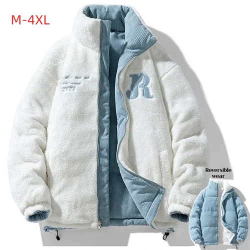 Winter Fashion Men's New Jacket Double-sided Wear Warm Winter Corduroy Cotton Clothing, Men's and Women's Fleece Jacket Thick